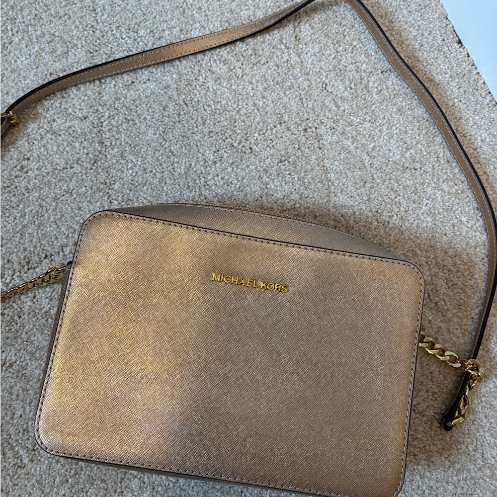 Michael Kors Gold Crossbody Bag with Chain Detail
